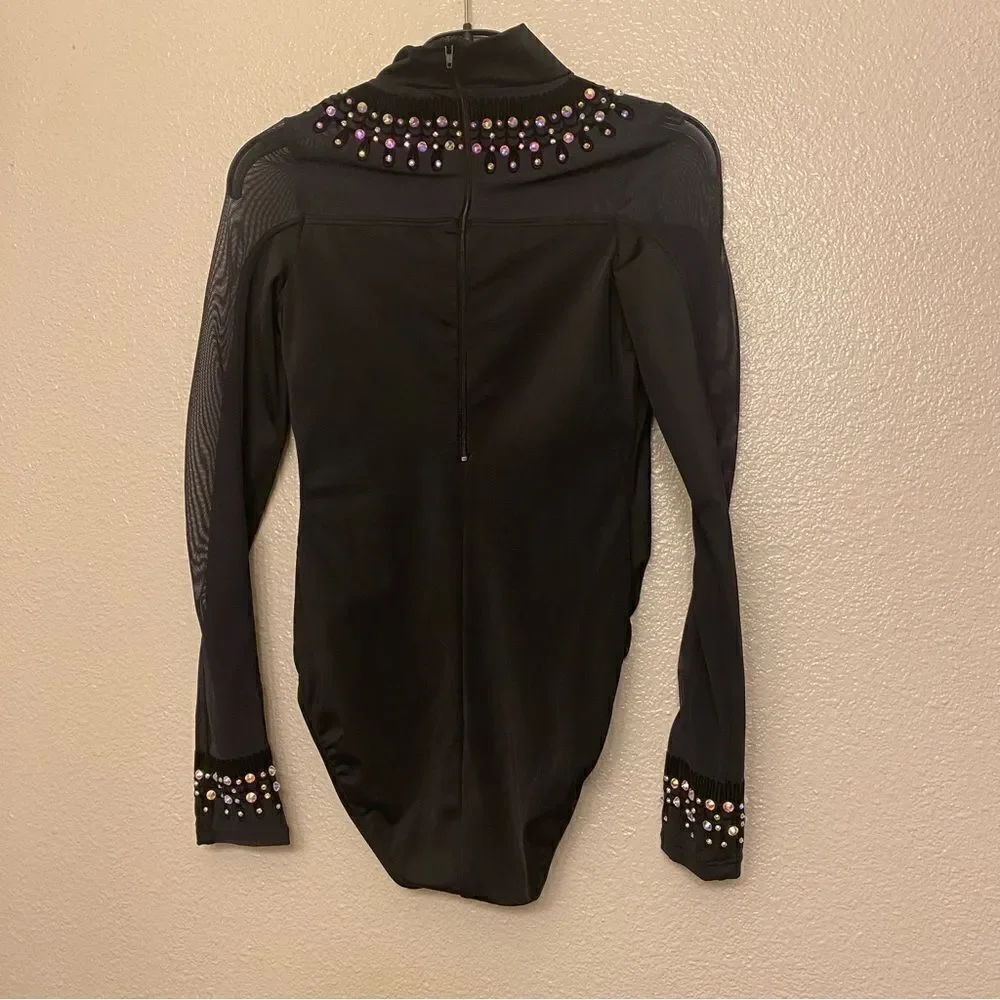 Weissman solo custom dance costume black Flocked Mock Neck Leotard MT11221 LC